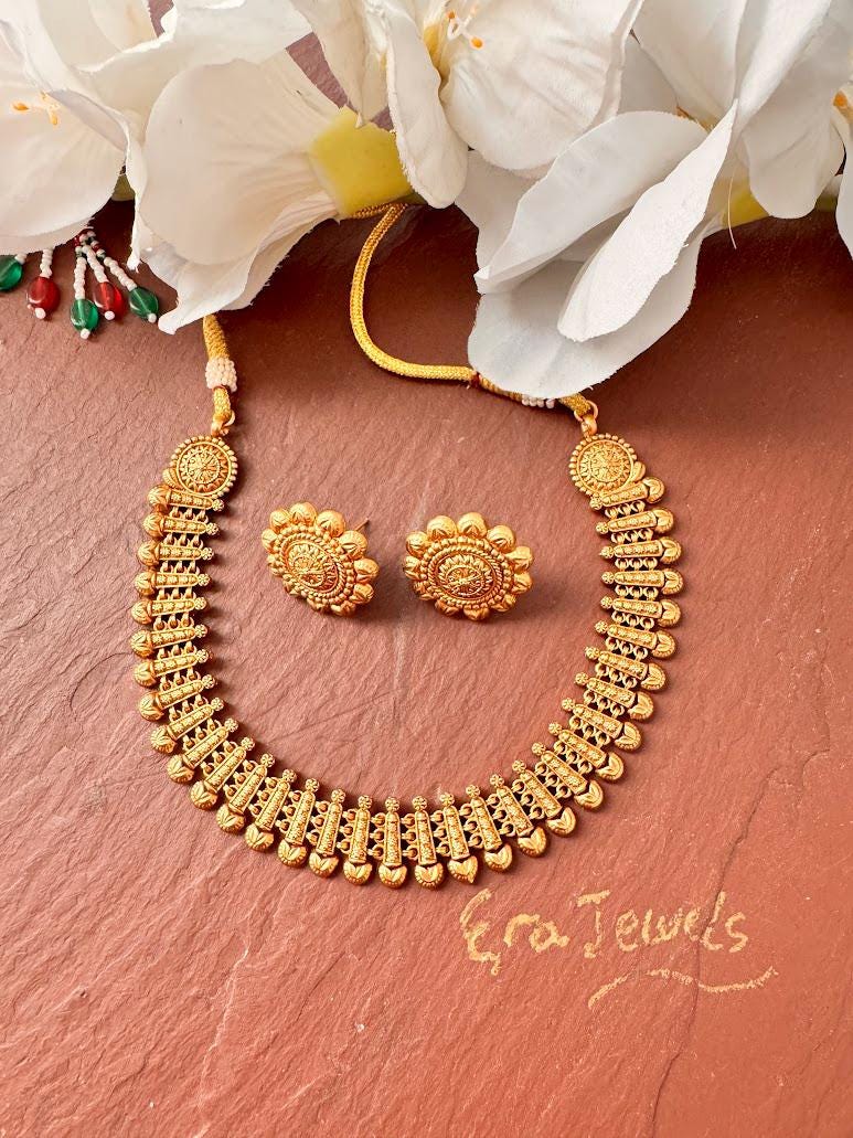 Matte Gold Necklace /Indian Gold Necklace Set/ Indian Choker/Amrapali Necklace /Temple necklace /temple jewelry/  Indian jewelry