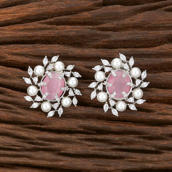 Zircon Stud earrings/American Diamond Moti Tops /Diamond Studs/Polki Earrings/diamond earring/Indian Earrings/Zircon Floral earrings/Pink