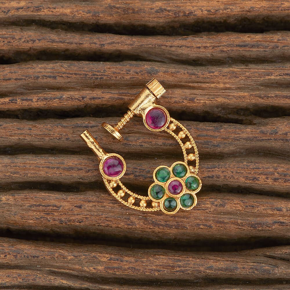 Gold Indian Nose Ring: Non Piercing Bridal Nath, Screw Lock - Etsy