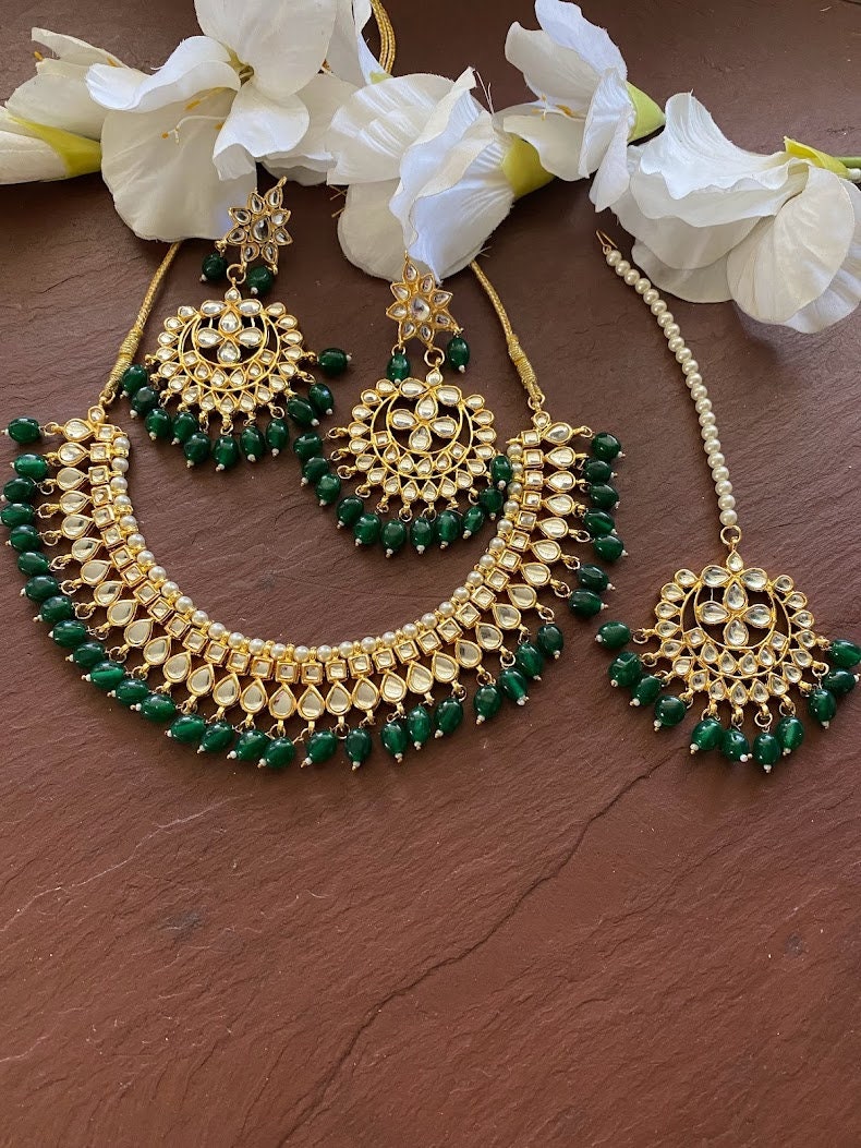 I Jewels Gold Plated Indian Wedding Kundan Necklace Set - Blue Stone Choker With Earrings, Free Size - View #10