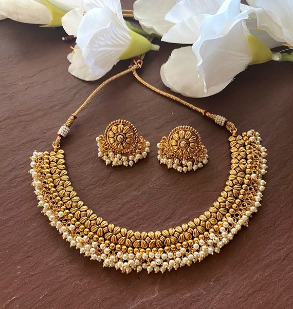 Gold Necklace /indian Gold Necklace Set/ Indian Choker Etsy