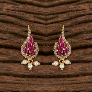 Diamond Ruby Delicate earrings, pearl earrings, bali ,hoops, kids earrings, delicate earrings, temple earrings,  Indian Earrings