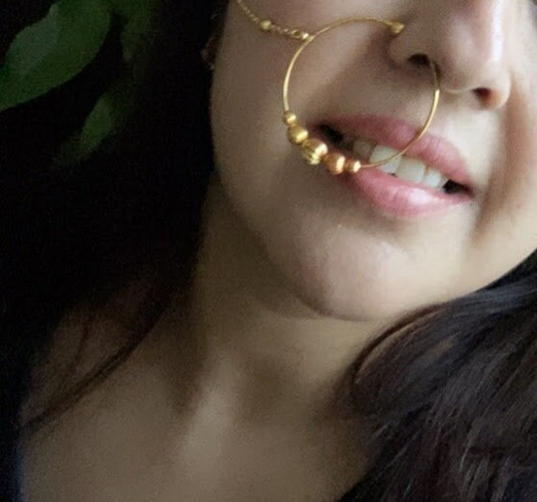 Nose Ring With Pearl Chain /clip on Nose Ring/ Gold Nose Ring