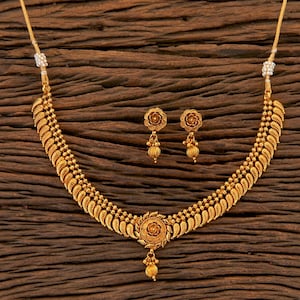 Gold Plated Indian Choker Necklace: Floral Bridal Jewelry