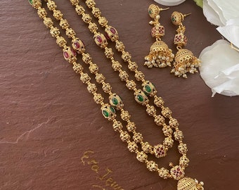 Long Gold Necklace/Indian necklace / Matar Mala/ Gold Beaded Necklace/ Gold necklace/Beaded gold chain/Indian jewelry/Pakistani jewelry