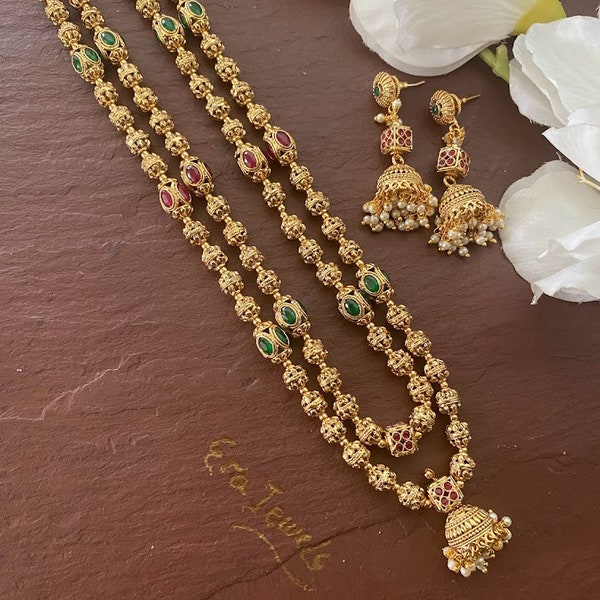 Long Gold Necklace/Indian necklace / Matar Mala/ Gold Beaded Necklace/ Gold necklace/Beaded gold chain/Indian jewelry/Pakistani jewelry