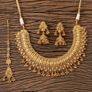 Gold choker Necklace set /Indian choker/ Matte Gold Choker/ Indian wedding jewelry/ Amrapali necklace /Indian gold Bridal necklace set