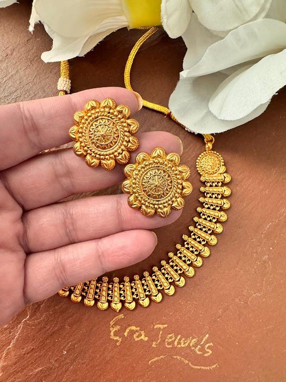Buy Matte Gold Necklace /indian Gold Necklace Set/ Indian Choker