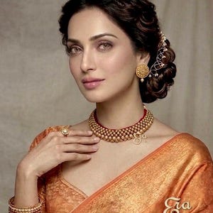 Gold Thushi Necklace Set: Traditional Indian Choker Jewelry