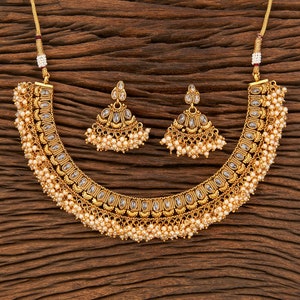 Polki Halskette/Indianer Choker Halskette/Tempelschmuck/südindischer Schmuck/Guttapusalu Halskette/Perlenkette/Amrapali Choker/Braut