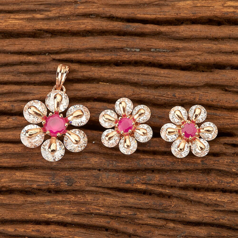 Rose Gold Ruby Pendant Set With 
