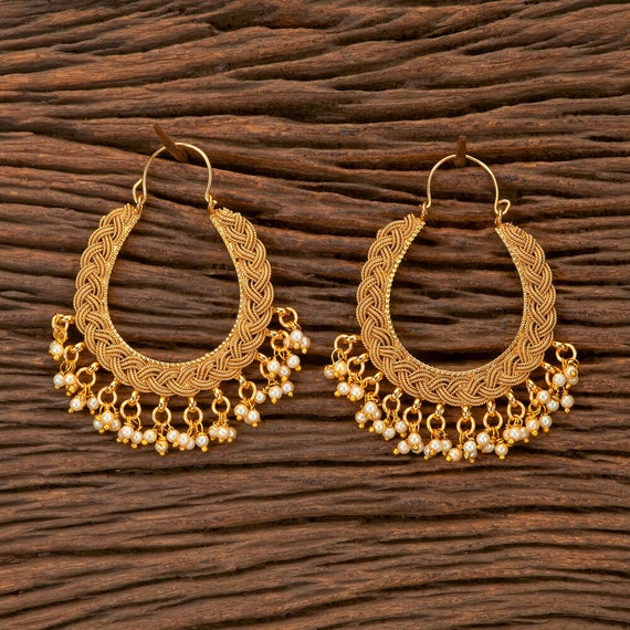 Indian Hoop Earrings antique Gold Hoop Jhumka pearl Hoops Indian