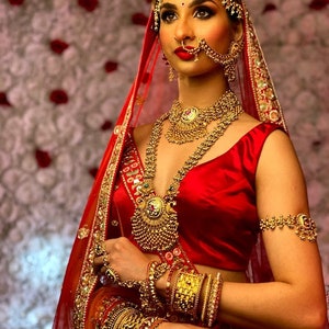 Kundan Bridal Necklace choker set/9 Piece Full Bridal Jewelry Set /Indian Bridal Set/Pakistani Bridal /Indian Wedding jewelry/Antique Gold