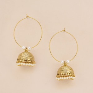 Indian hoop earrings/ Antique Dull gold hoop jhumka / pearl hoops/ Indian Bali earrings/Baali /jhumkis/ punjabi earrings/ Pakistani earrings