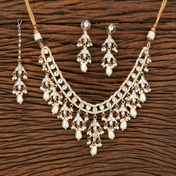 Kundan Halskette/Perlen Indische Halskette/Kundan Halskette/Mattgold Halskette Set/Indischer Schmuck/Haldi Mehandi Schmuck/Braut