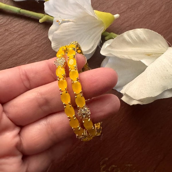 Yellow Bangles /CZ Bangles/ indian Bangles/Diamonds Bangles/Yellow bracelets/Bridal bangles/Pakistani Jewelry/One gram gold Jewelry