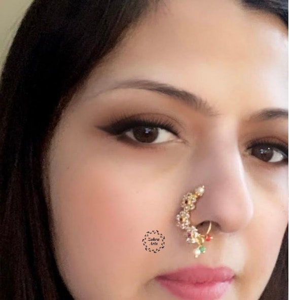 Restocked Nose Ring / Marathi Nose Ring/ Priyanka Chopra Nath /CLIP ON  Indian Nose Ring/ Indian Bridal Jewelry/ Nathini /bollywood Nose Ring -  Etsy | Bridal jewellery indian, Indian nose ring, Bridal jewelry