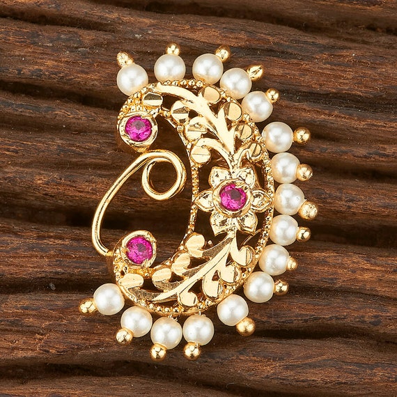 Statement Maharashtrian/marathi Nath/ Nosepin/gold Plated Nath/ad/ruby  Studded Gold Plated Maharashtrian Traditional Nath for Non Pierced - Etsy  Finland
