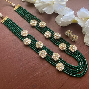 Fine Kundan jadau long necklace set in Emerald and pearls /Pacchi Kundan Necklace /Long Necklace/ Rani haar/ Indian Jewelry/ Indian Necklace