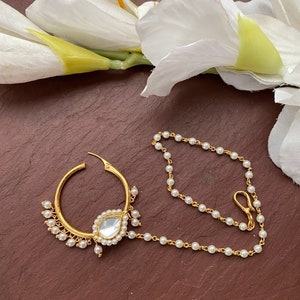 Feiner Kundan Nasenring /Indischer Nasenring / Piercing Nasenring /Indischer Brautschmuck/Hochzeitsschmuck/Brautschmuck Nath/Pachi Kundan Nath