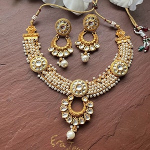 Pearl Necklace/Guttapusalu Choker necklace /south Indian necklace /matte gold necklace /temple jewelry/bridal jewellery /Indian jewelry