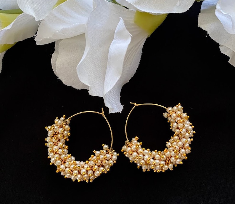 Indian Hoop Earrings/indian Earrings/pearl Hoops/ Jhumka Etsy