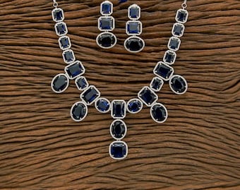 Blue Sapphire Cubic Zirconium Necklace/indian Necklace/indian