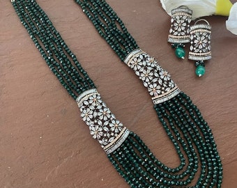 Smaragdgroene Victoriaanse ketting, Kundan lange ketting, diamanten halsketting, verklaring ketting, kralen ketting, Indiase sieraden, Sabyasachi