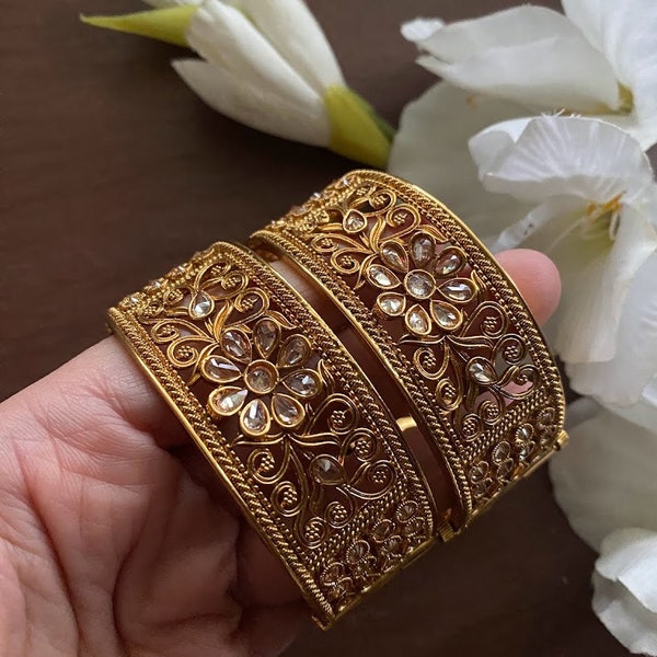 polki Kada /Gold Bangles/Indian Bangles/Indian kada/openable bangle/kundan Kada/polki bangle/Indian wedding jewelry /pakistani kada/bracelet