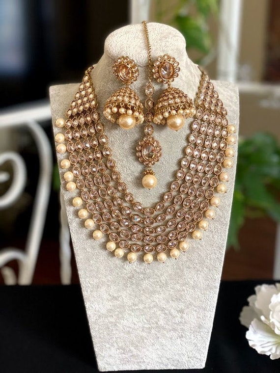 Polki Necklace Set/ Antique Dull Gold 