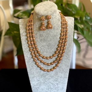 Long Necklace/Gold Necklace/ Matar Mala/Gold Mala/Temple Necklace/ Indian necklace/ Beaded gold chain/Indian jewelry/Temple jewelry