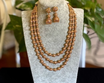 Long Necklace/Gold Necklace/ Matar Mala/Gold Mala/Temple Necklace/ Indian necklace/ Beaded gold chain/Indian jewelry/Temple jewelry