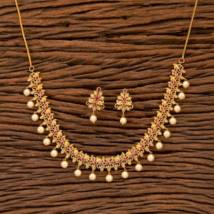 Temple Necklace/Gold Necklace/ Indian Necklace/Matte Gold Choker/Temple jewerly/Indian Jewelry/Guttapusalu Necklace/Delicate choker/Amrapali