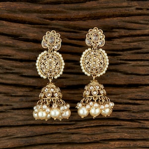 Kundan earrings/Antique Gold Jhumkas/ polki earrings/ Indian earrings/ chandbali earrings/Ruby earrings /Green earrings/ Dull Gold Earrings