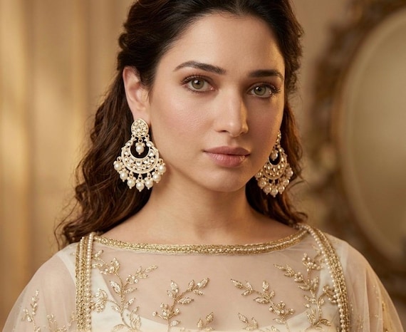 Bollywood Kundan Earrings/Indian Earrings/pearl Earring/Pakistani Earrings/Statement Earrings/ chandelier/bridal earrings/Indian wedding