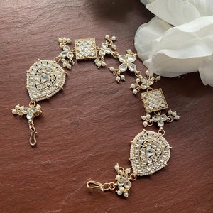 Kundan Pearl Sheesh Phool/matowe złoto Kundan opaska na głowę/dla nowożeńców Matha Patti/Sheesh patti/Matha phool/indyjska biżuteria dla nowożeńców/pakistańskie wesele