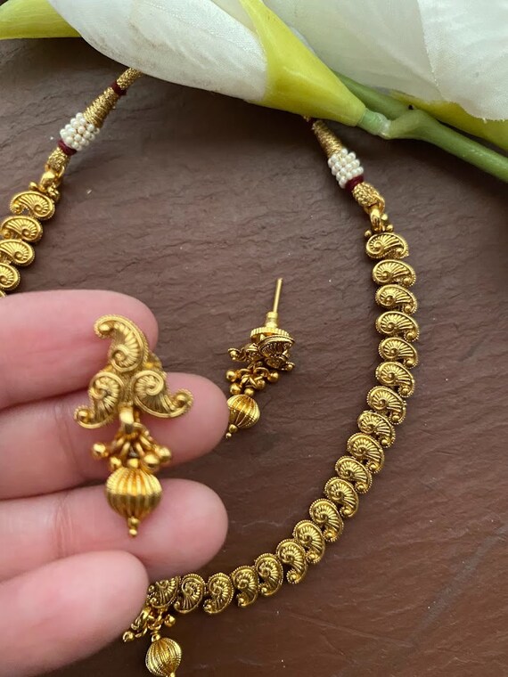 Gold Necklace Indian Gold Necklace Set Indian Choker kundan Necklace Temple necklace temple jewelry Indian jewelry
