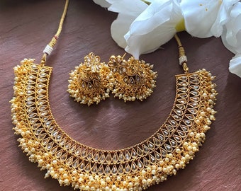 Guttapusalu Pearl Choker polki Gold Choker Necklace indian Choker south Indian Jewelry Wedding Jewelry bridal Necklace pakistani Jewelry Etsy Canada