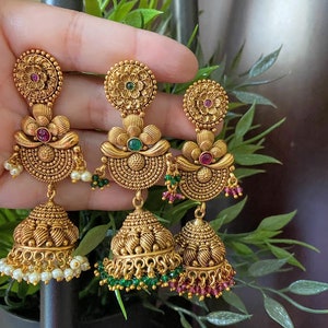 Gold jhumkas with maati new arrivals