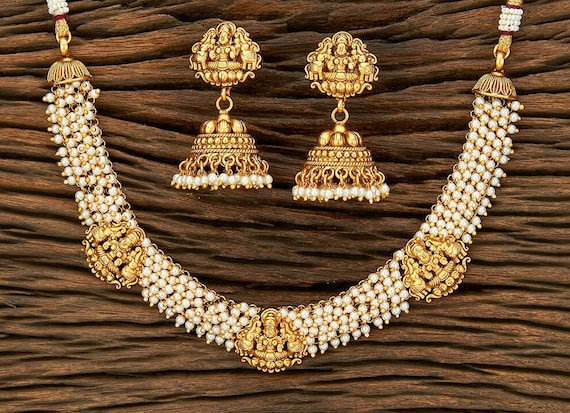 Gold Pearl Necklace lakshmi Necklace Indian Choker Necklace