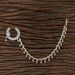 CZ Nose ring, Spring Nose Ring with gold chain, Nath, Indian Nose Ring, Diamond Nose Ring, Bridal Nose Ring, Nose Hoop