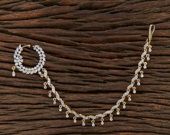 CZ Indian Nose Ring: Gold Chain Nath, Press-On Bridal Jewelry