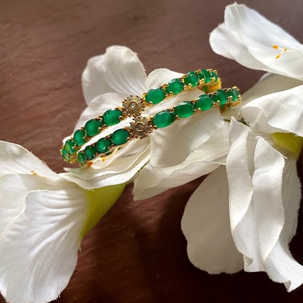 Emerald diamond Bangles /CZ Bangles/Indian Bangles/Diamonds Bangles/Emarald bracelets/Bridal bangles/Pakistani Jewelry/One gram gold Jewelry