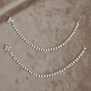 Silver Plated Pearl Anklets: Bollywood Style Indian Jewelry