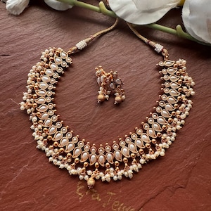 Kemp Necklace/Pearl Choker/Guttapusalu Necklace/Temple necklace/South Indian choker necklace/Wedding jewelry/Temple jewelry/Indian Necklace
