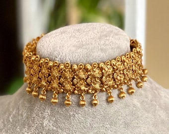 Gold Choker Necklace/ South Indian Jewelry/Choker/ Temple Necklace /Antique Gold choker Necklace/Indian Wedding Jewelry