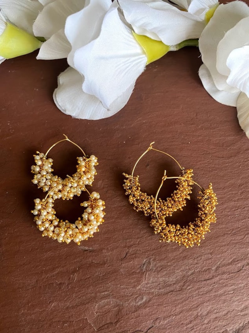 Indian Hoop Earrings/indian Earrings/pearl Hoops/ Jhumka Etsy