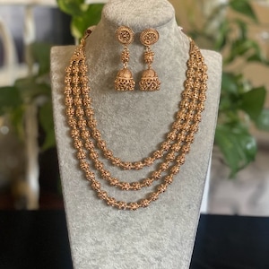 Long Necklace/Gold Necklace/ Matar Mala/green Mala/Temple Necklace/ Indian necklace/ Beaded gold chain/Indian jewelry/Temple jewelry