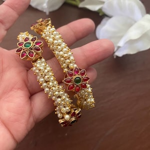 Pearl Bangles/Openable Indian Bangles/Gold Bangles/ South Indian Jewelry/ Guttapusalu jewelry/ Bridal Jewellery /Temple jewelry/ pearl kada