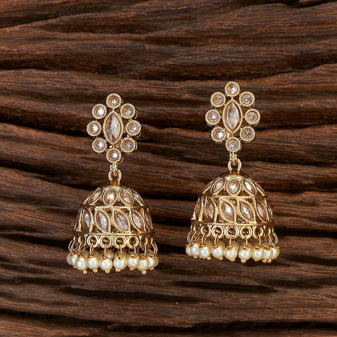 Antique Dull Gold Jhumka /earrings Temple Jewelry / Dangle Drop Gold ...